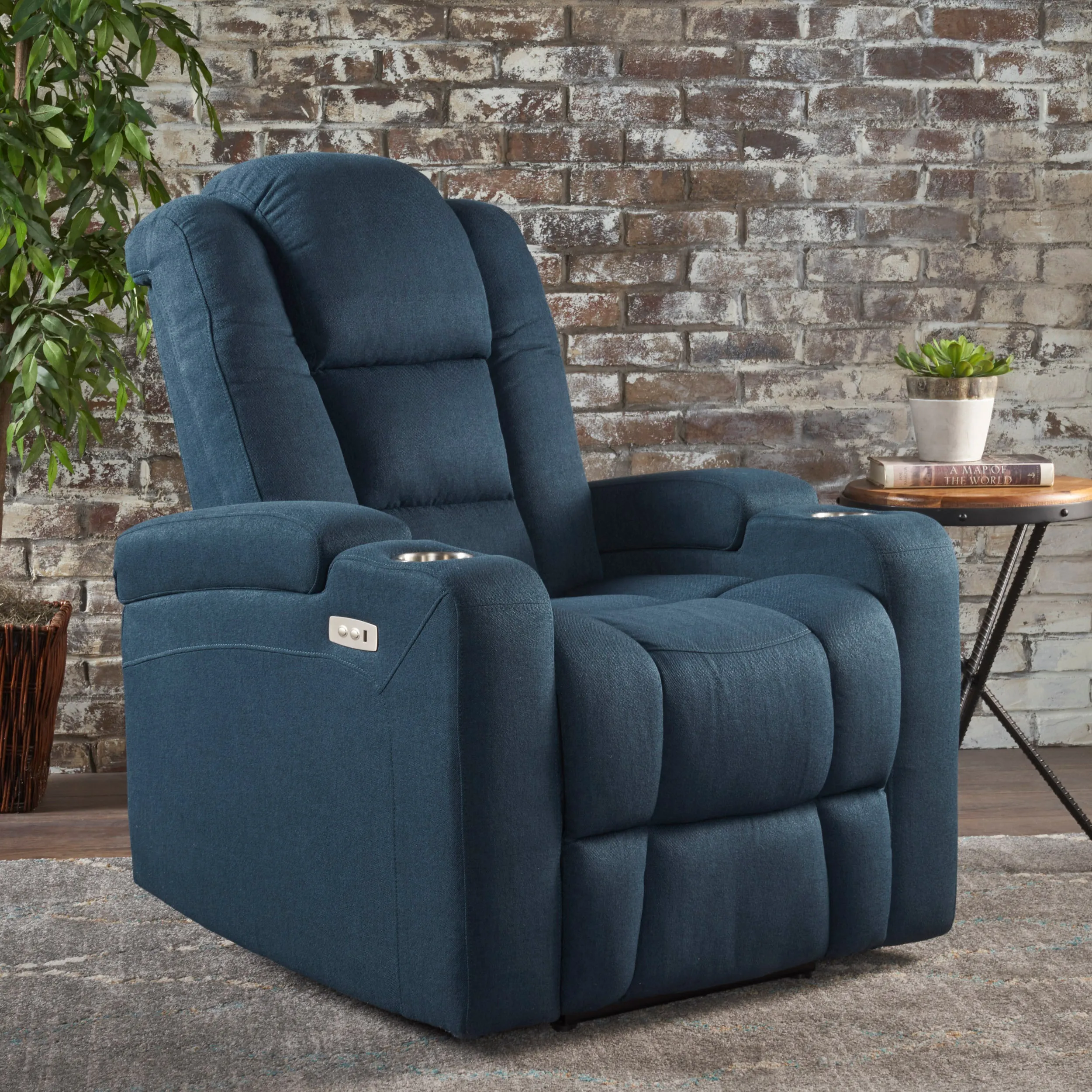 Mylah Recliner Chair with Arm Storage with USB - Navy Blue