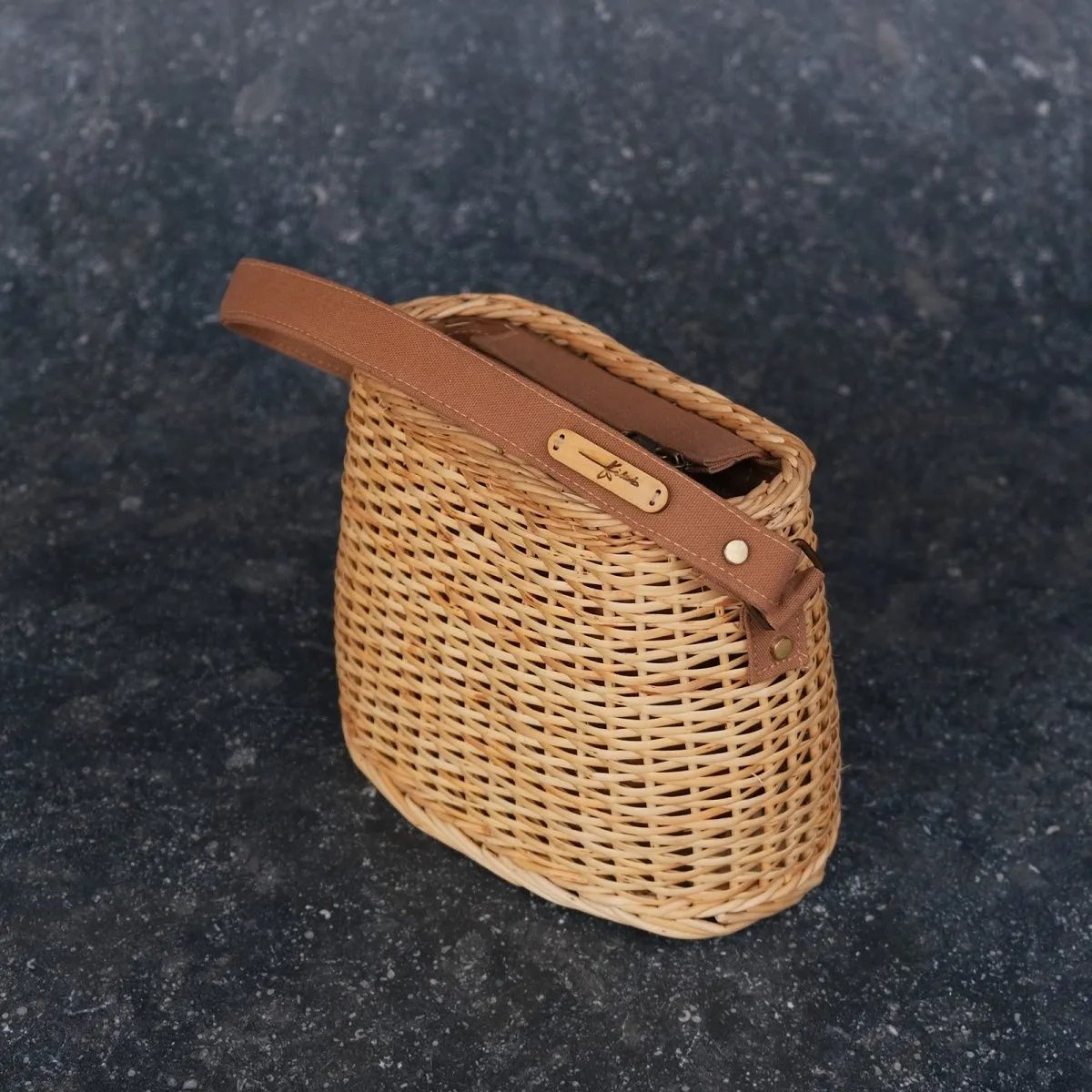 Natural Handcrafted Kashmiri Wicker Basket Bag Small