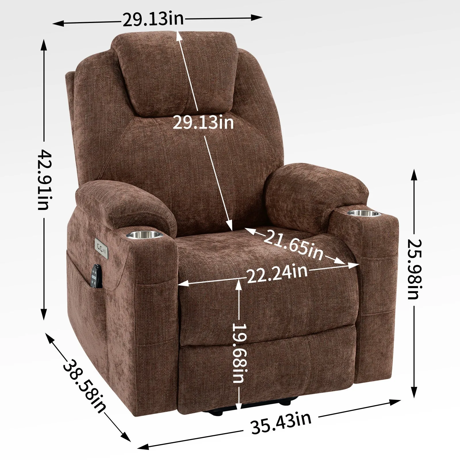 Okin Power Lift Chenille Recliner Chair with Massage & Heat - Brown