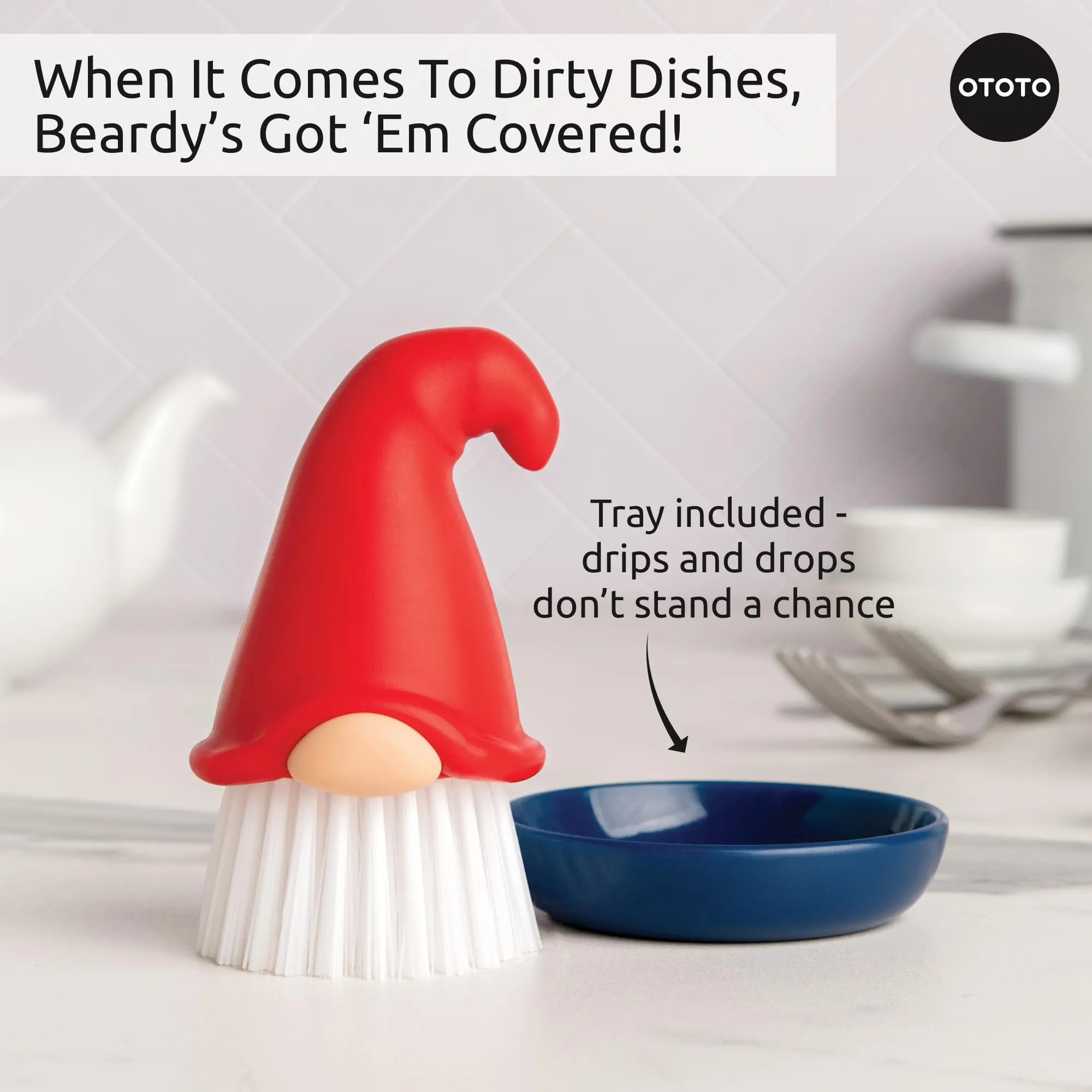 OTOTO Beardy Dish Brush - Dish Scrub Brush, Gnome Gifts, Quirky Gifts, Dish Brush, Cute Kitchen Accessories, Vegetable Brush, Cute and Useful Gifts for Women