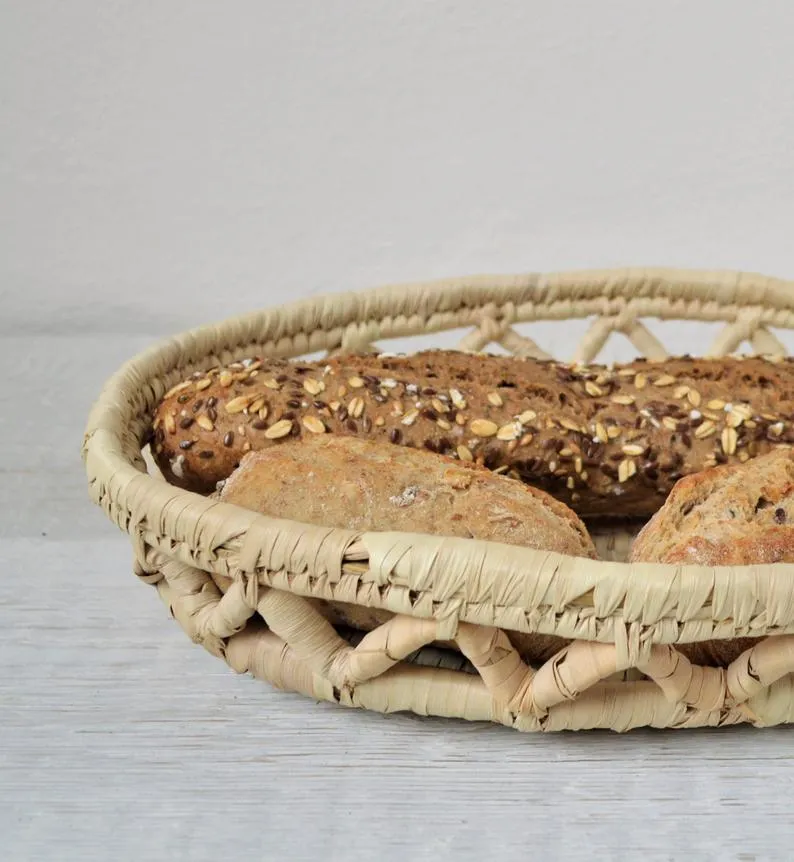 Oval bread tray from palm wicker