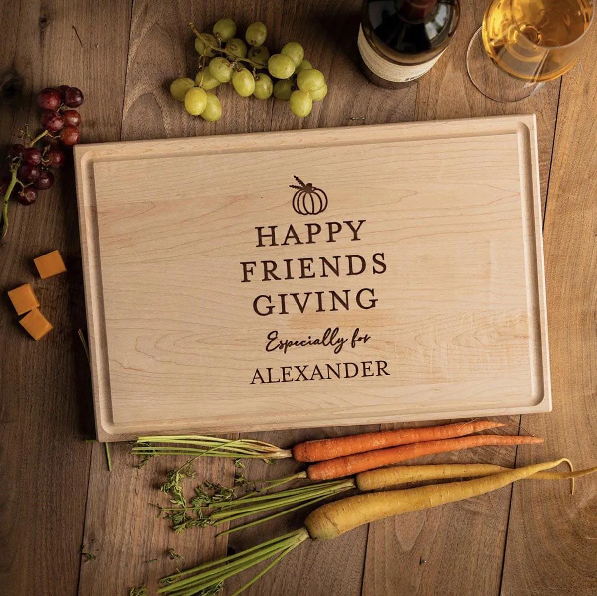 Personalized 11x17 Friendsgiving Cutting Board with Grooves