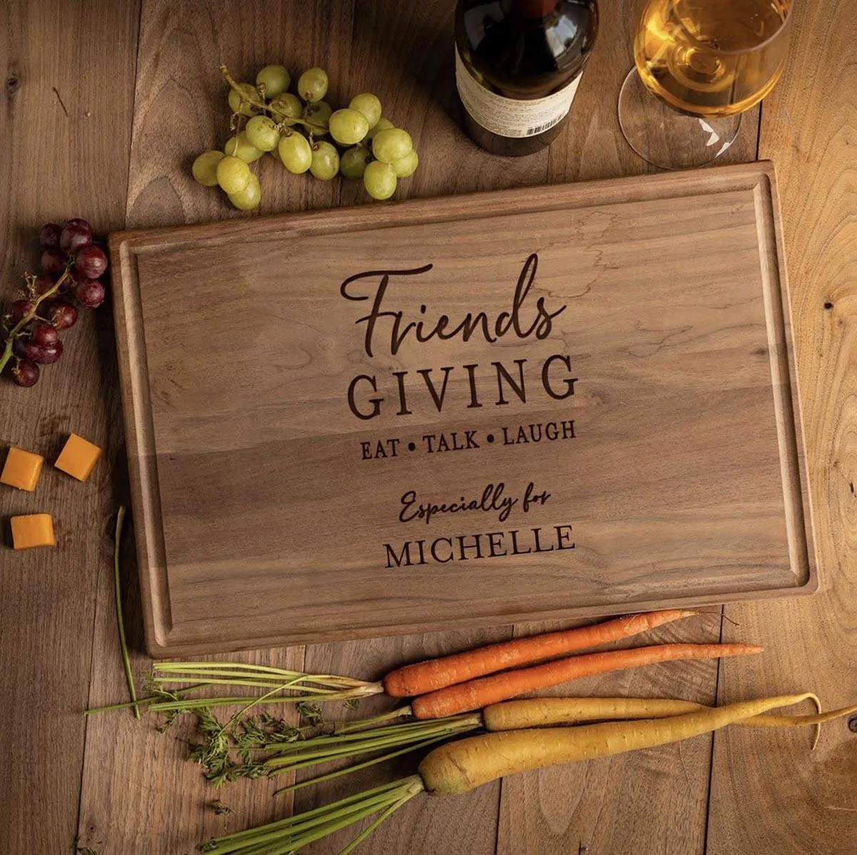 Personalized 11x17 Friendsgiving Cutting Board with Grooves