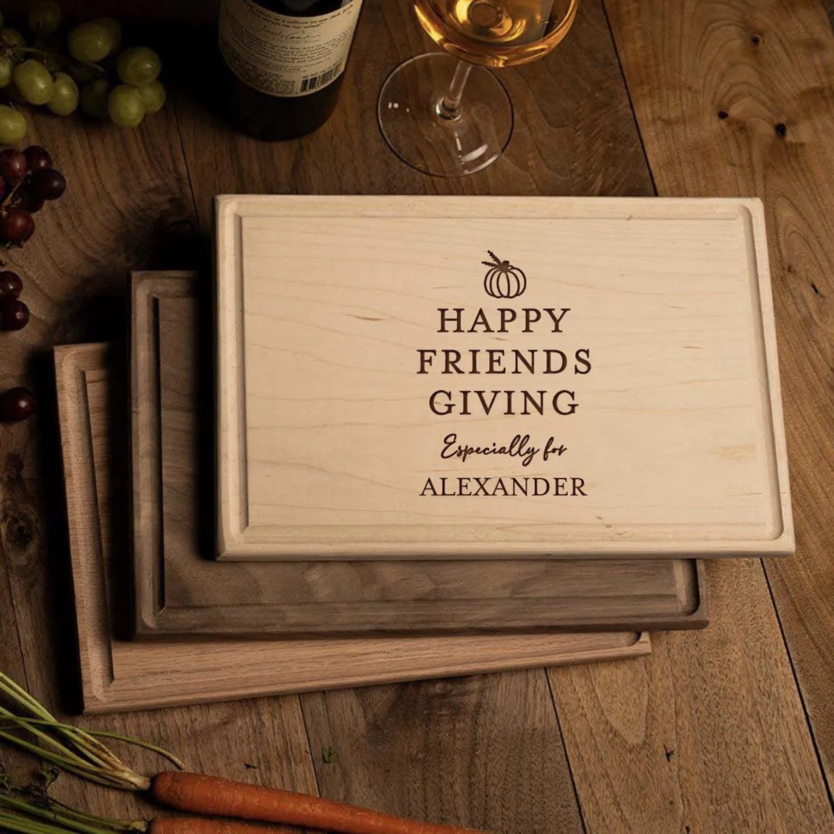 Personalized 11x17 Friendsgiving Cutting Board with Grooves