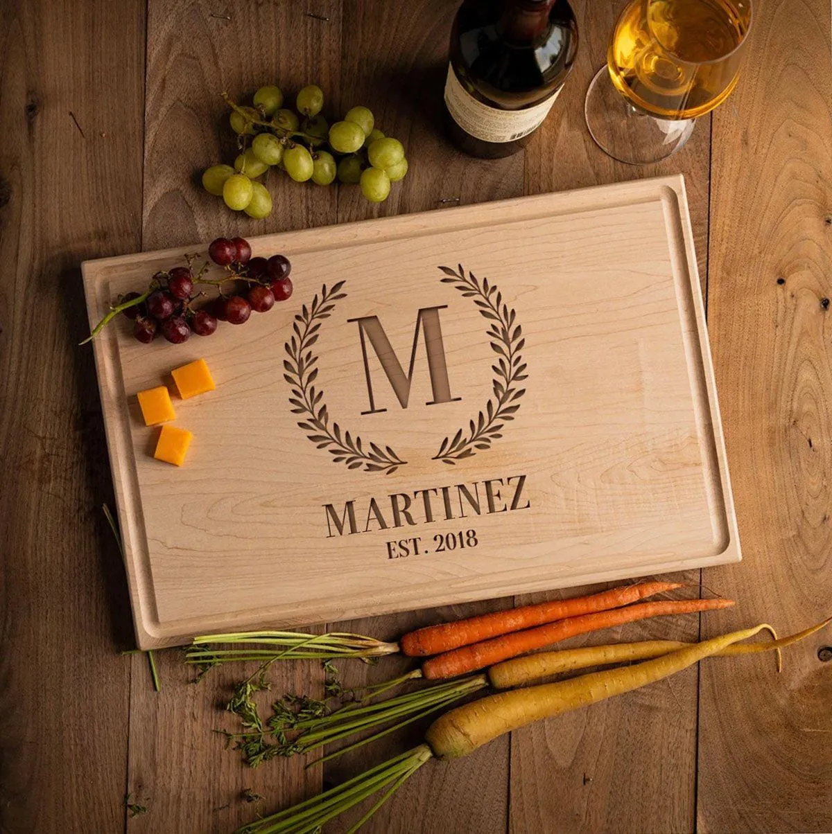 Personalized 11x17 Maple Cutting Board with Grooves