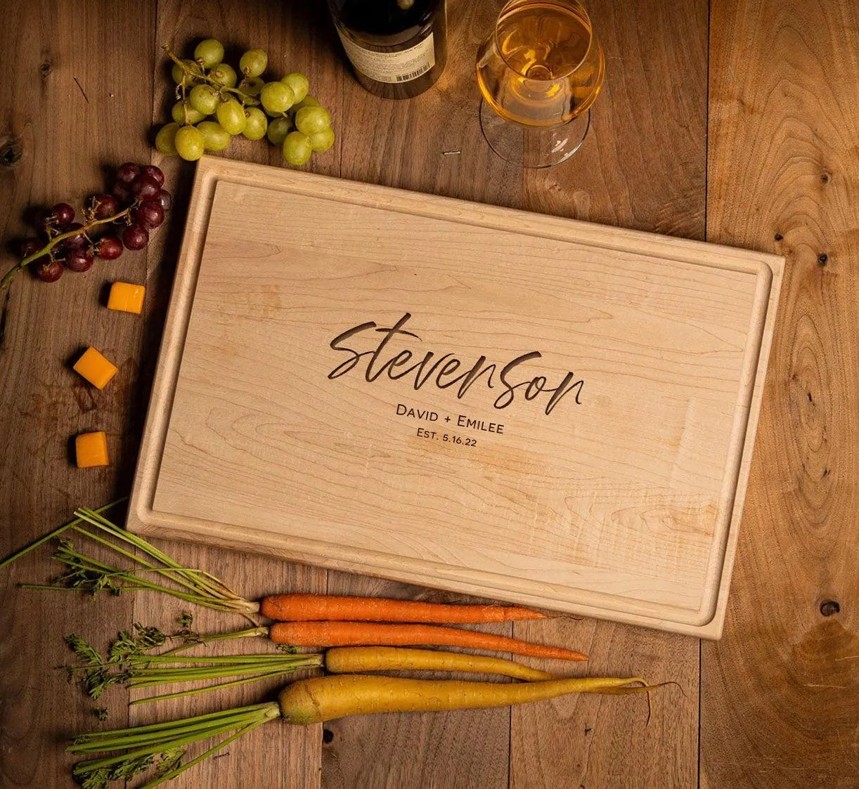 Personalized 11x17 Maple Cutting Board with Grooves