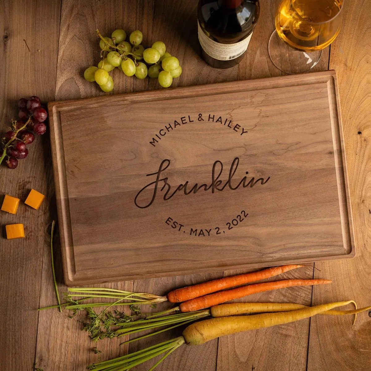 Personalized 11x17 Maple Cutting Board with Grooves