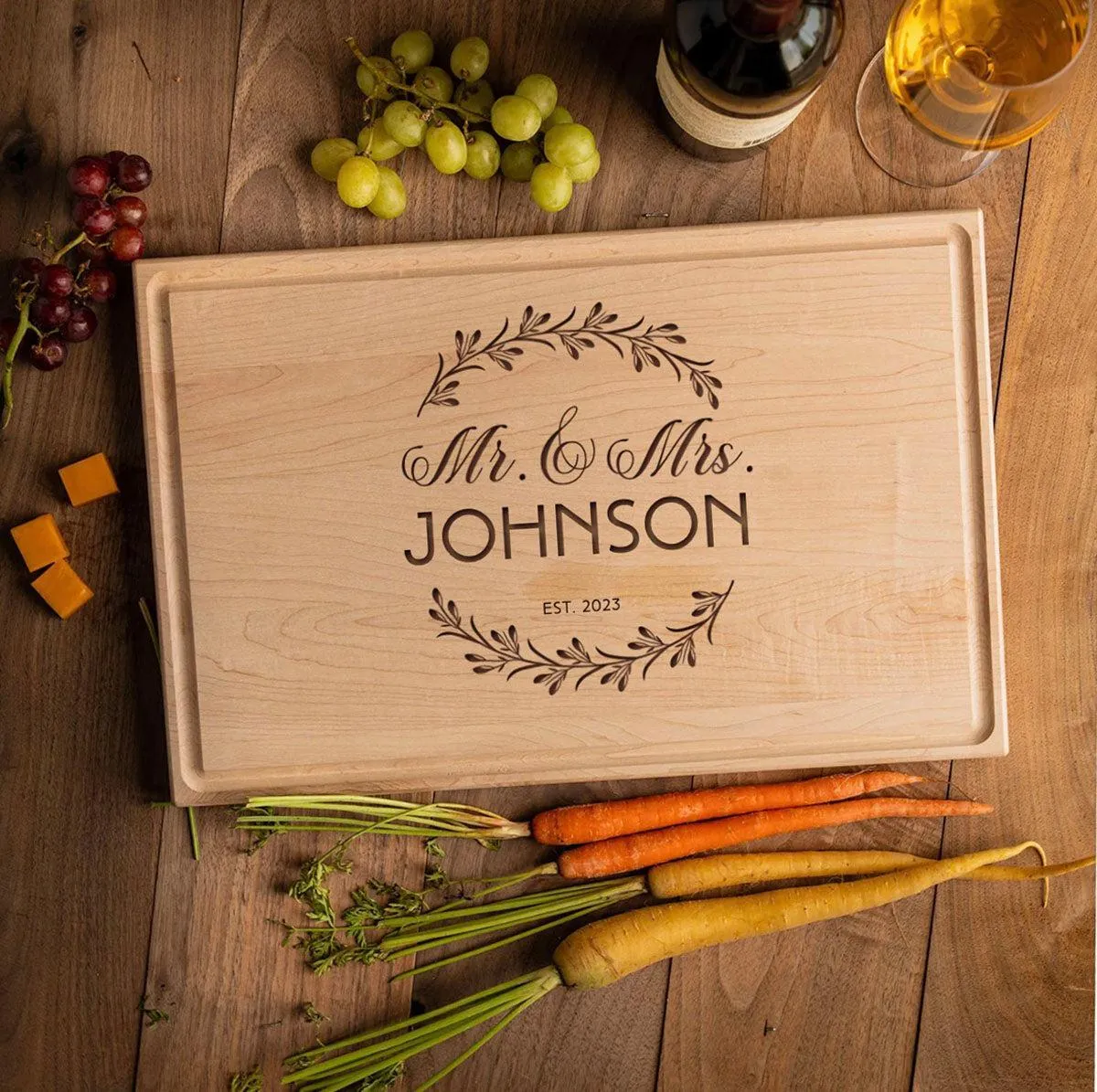 Personalized 11x17 Maple Cutting Board with Grooves