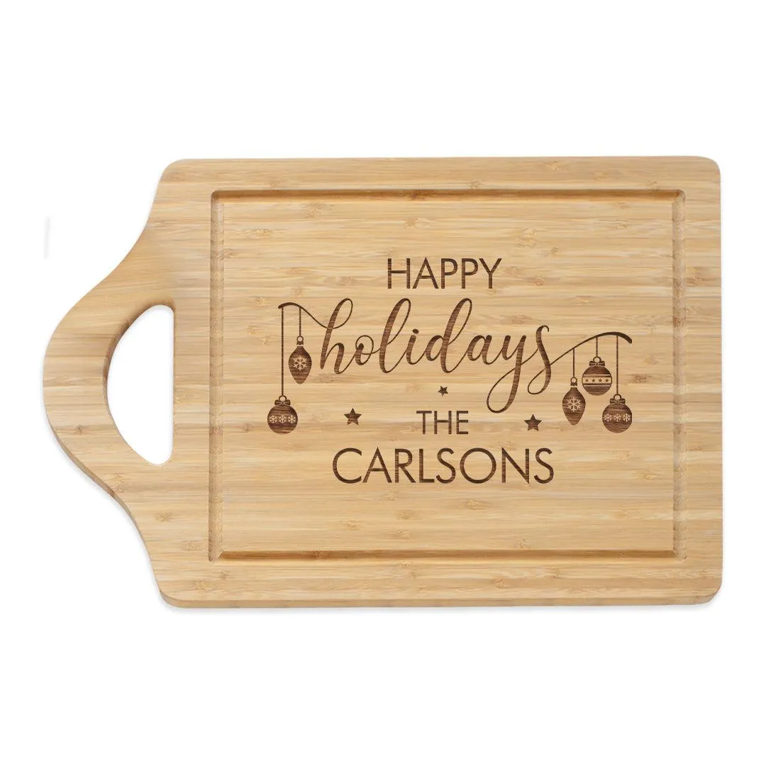 Personalized Happy Holidays Large Bambooo Cutting Board