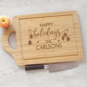 Personalized Happy Holidays Large Bambooo Cutting Board