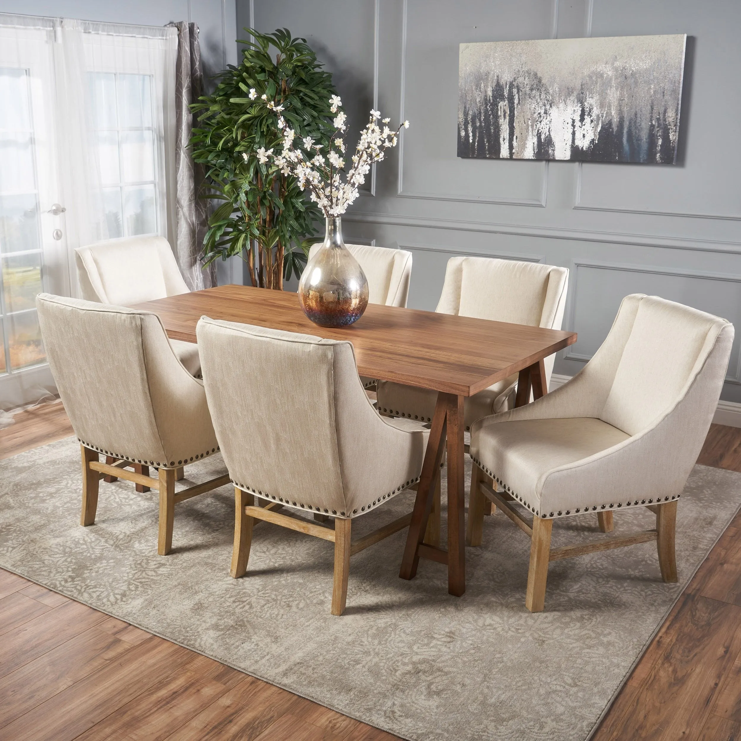 Sandor Farmhouse 7 Piece Wood Dining Set