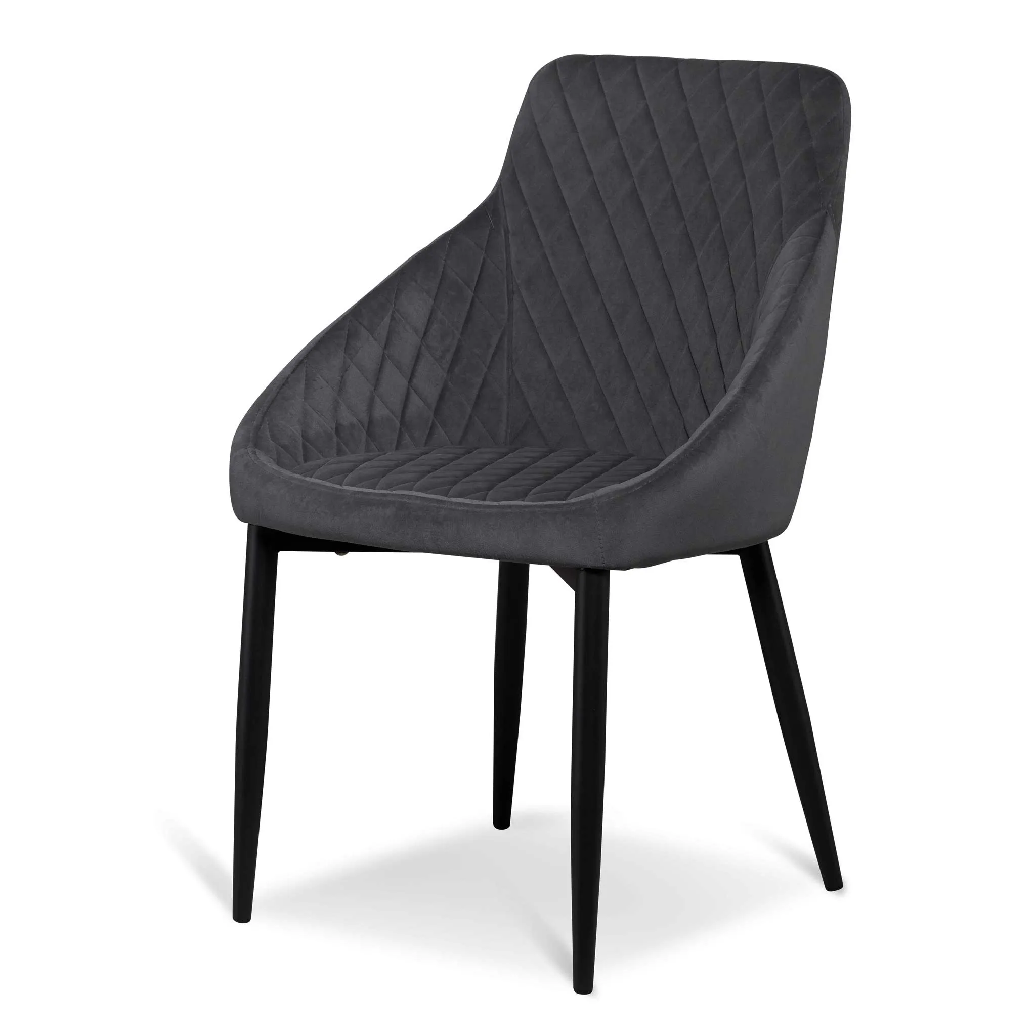 Set of 2 - Rolf Dining Chair - Grey Velvet in Black Legs