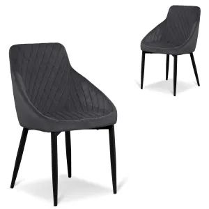 Set of 2 - Rolf Dining Chair - Grey Velvet in Black Legs