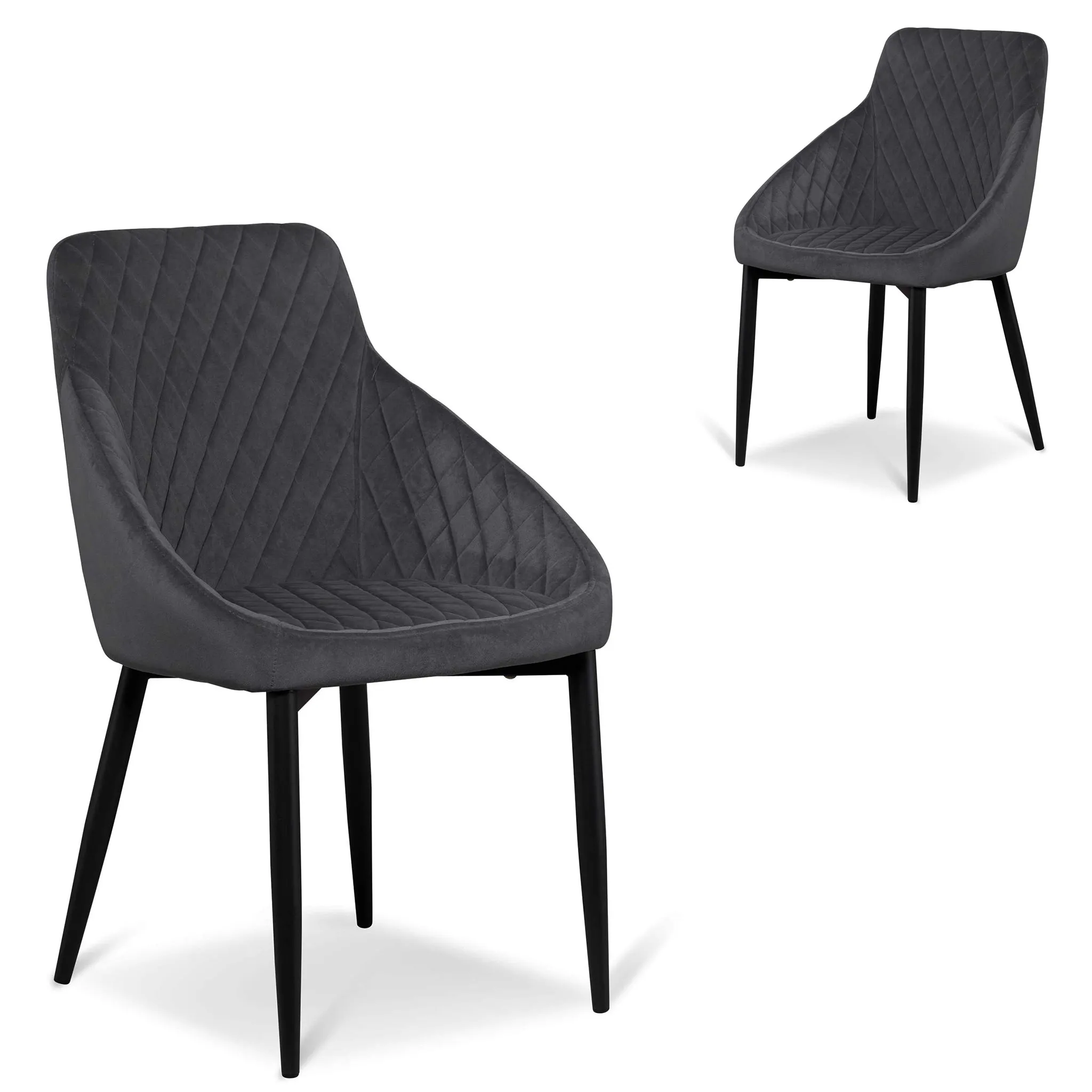 Set of 2 - Rolf Dining Chair - Grey Velvet in Black Legs