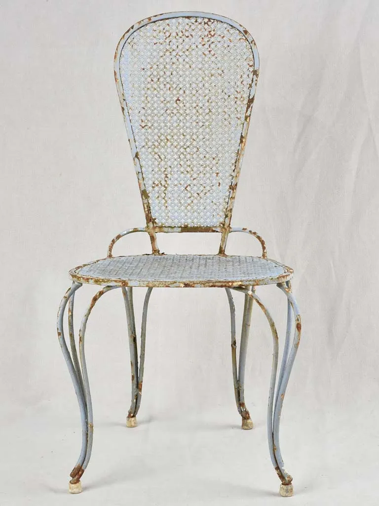 Set of six 1950s perforated garden chairs with lavender blue patina