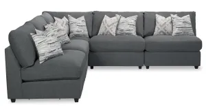 Skye Linen-Look Fabric 5-Piece Modular Sectional with 4 Armless Chairs - Charcoal