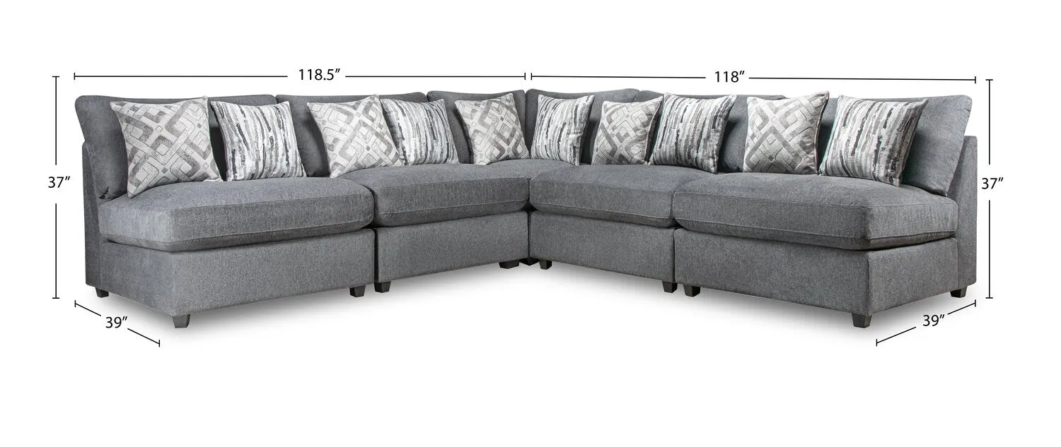 Skye Linen-Look Fabric 5-Piece Modular Sectional with 4 Armless Chairs - Charcoal