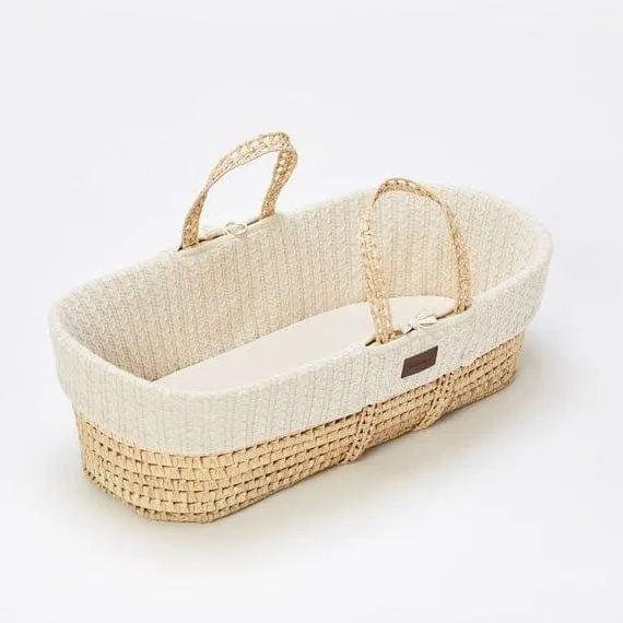 The Little Green Sheep Knitted Moses Basket and Rocking Stand Bundle in Linen