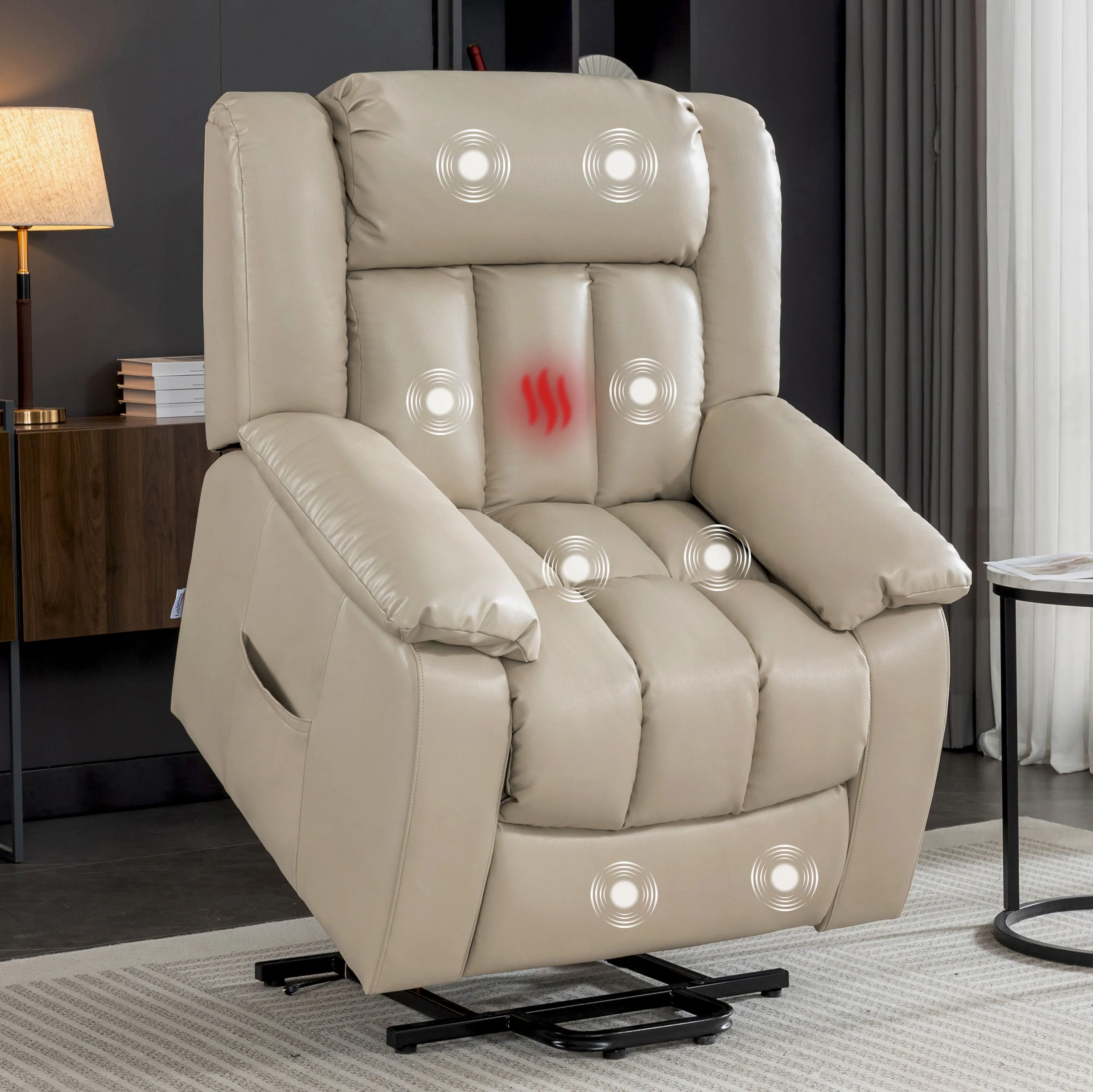 Trevino Electric Power Recliner Chair with Massage And Heating - Beige