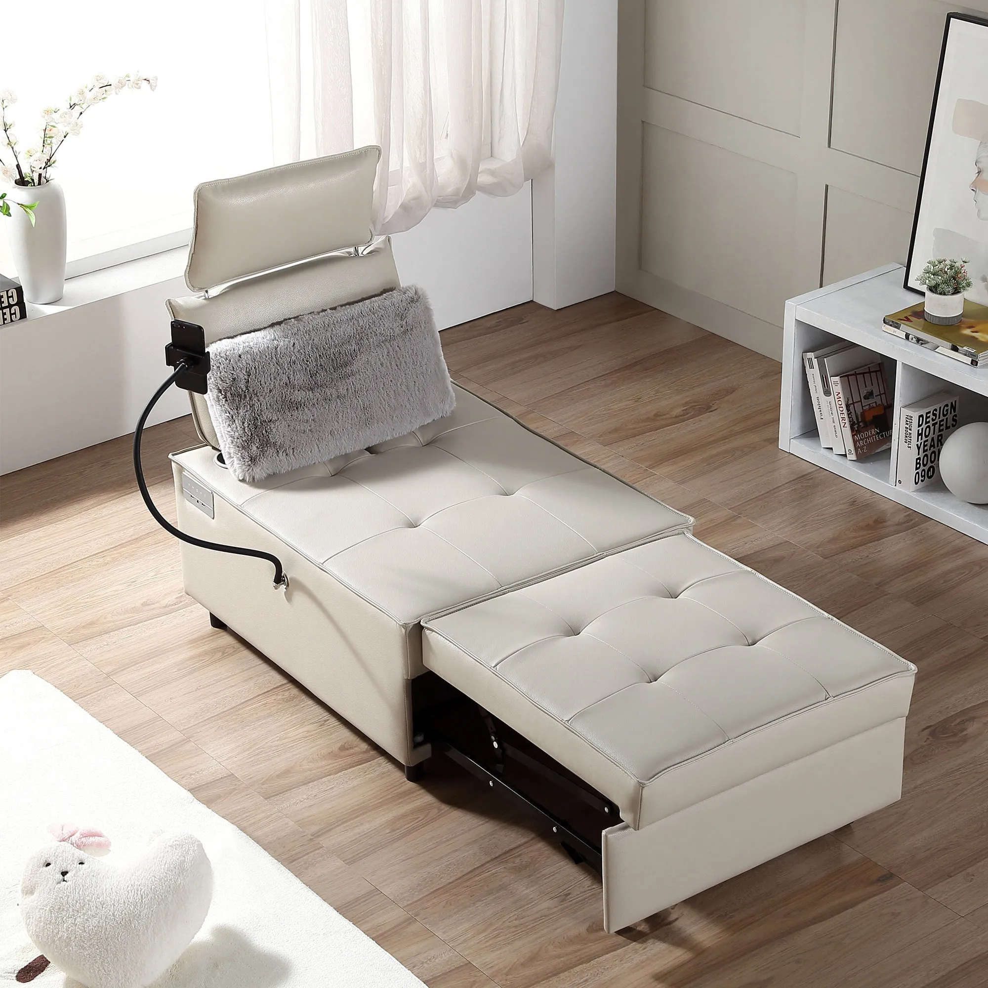 Trio Reclining Sleeper Sofa Bed - Cream