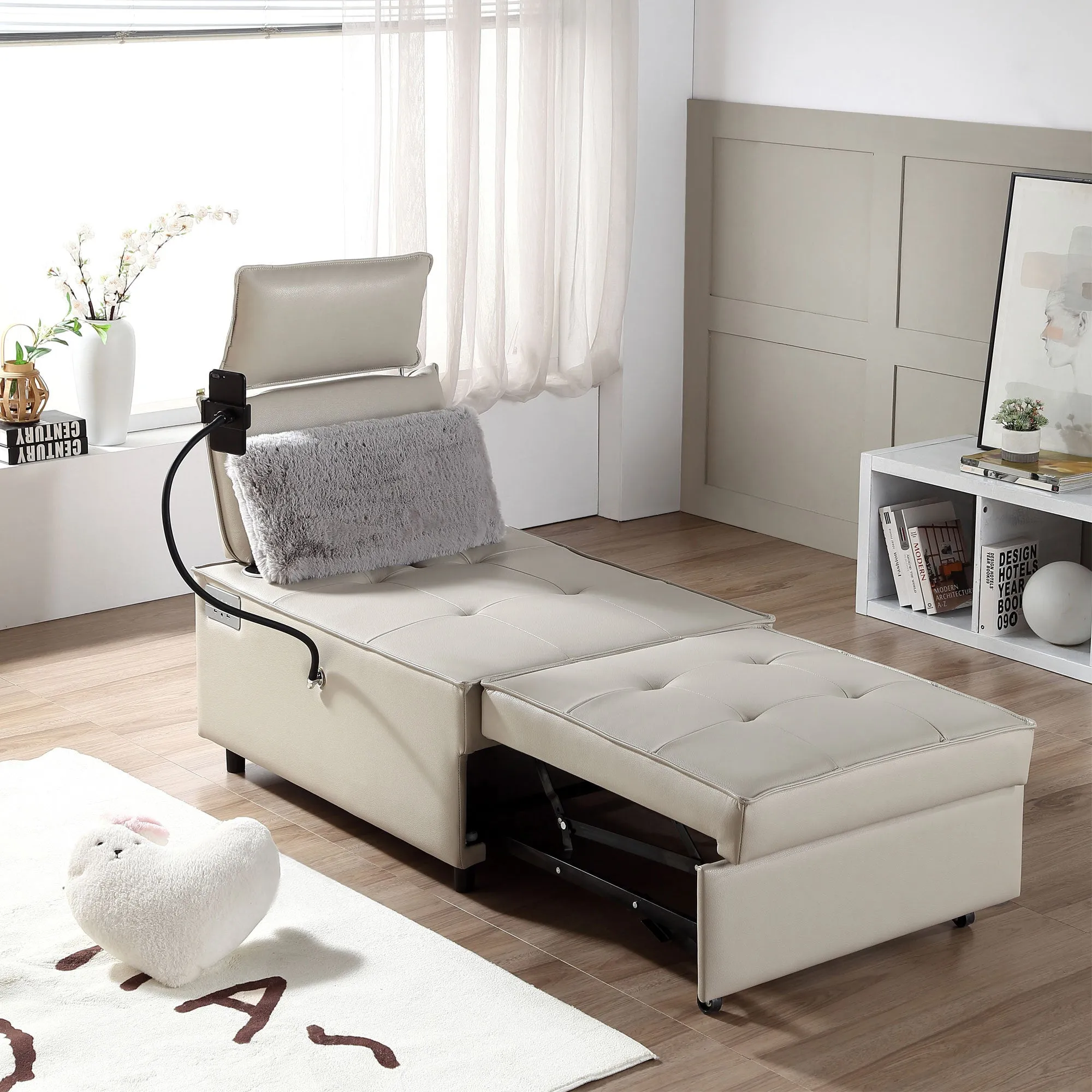 Trio Reclining Sleeper Sofa Bed - Cream