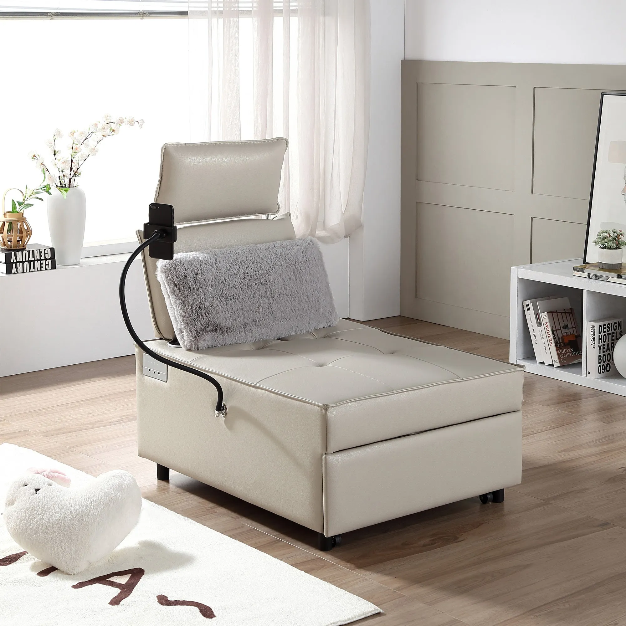 Trio Reclining Sleeper Sofa Bed - Cream