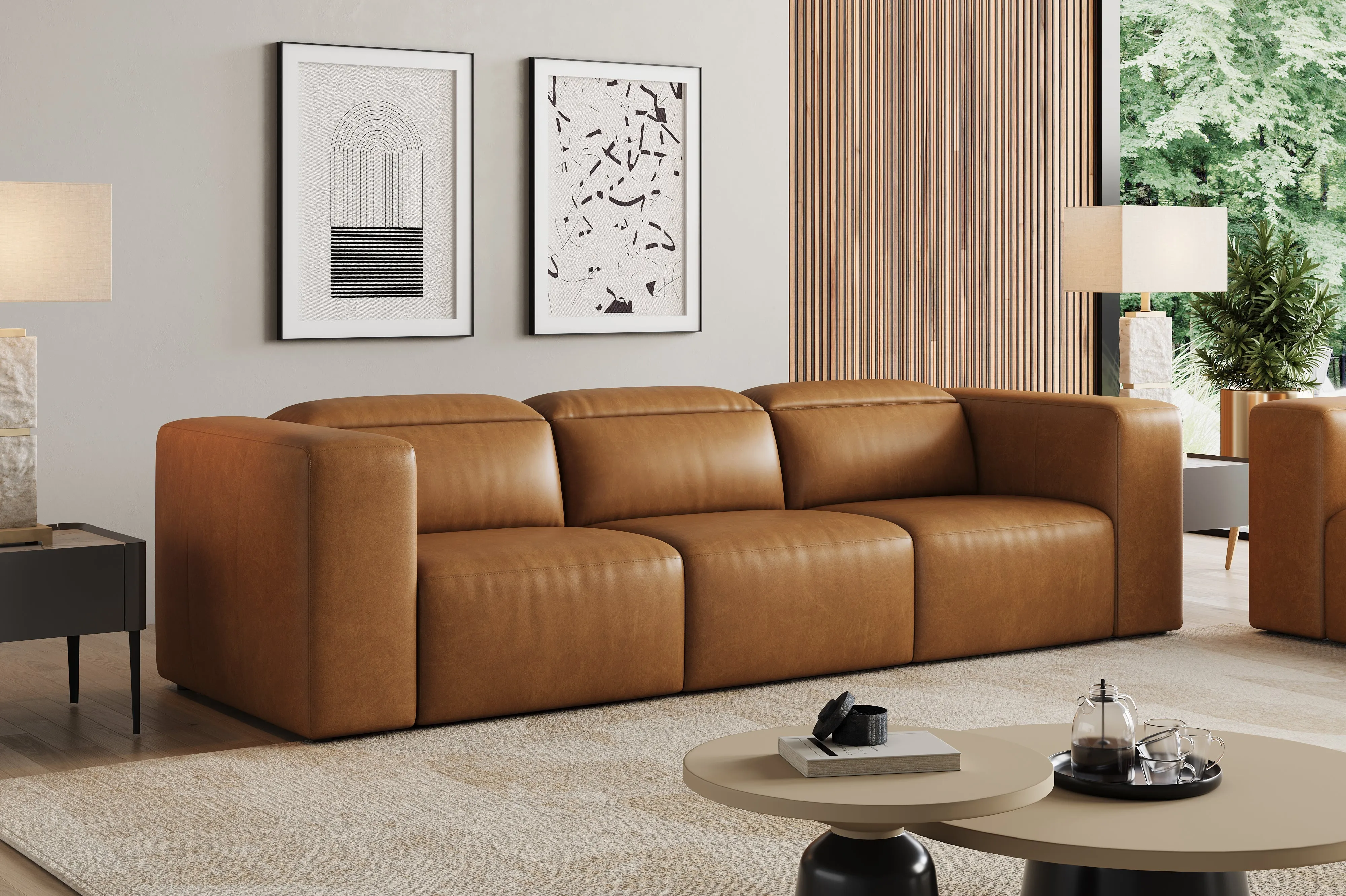 Valencia Eden Top Grain Leather Three Seater Dual Recliner Sofa, Cognac