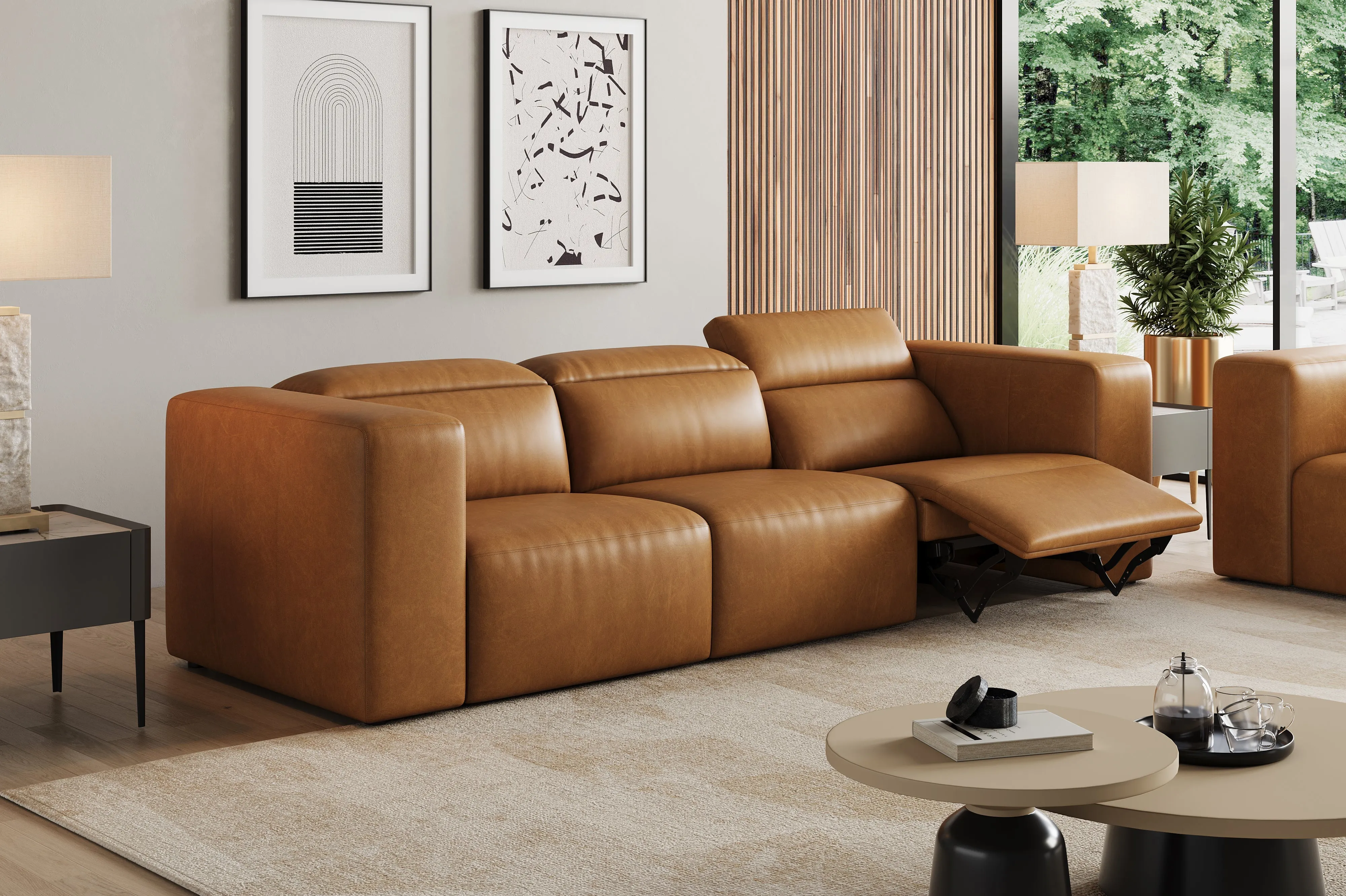 Valencia Eden Top Grain Leather Three Seater Dual Recliner Sofa, Cognac