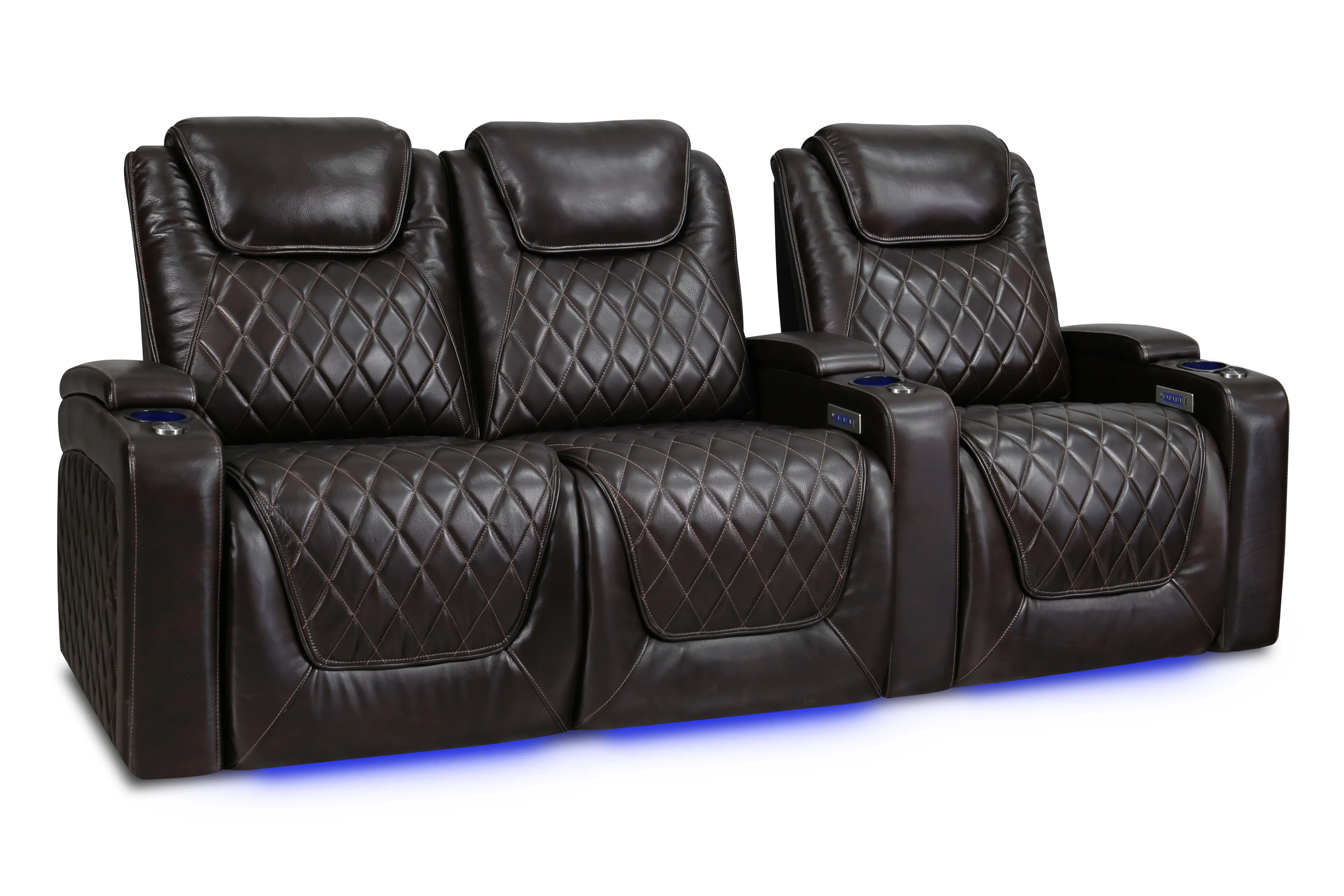 Valencia Oslo Leather Home Theater Seating Row of 3 Loveseat Left, Dark Chocolate