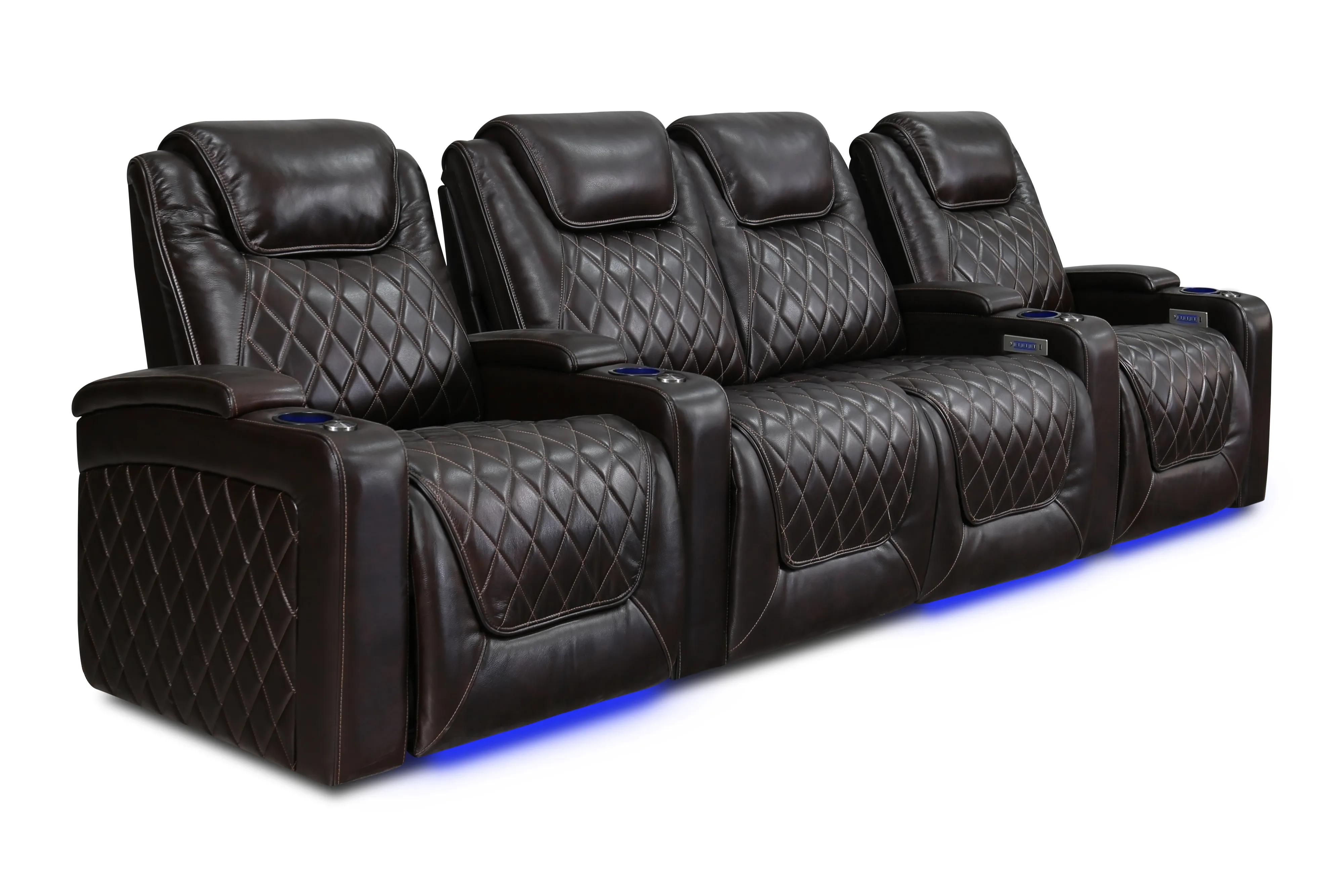 Valencia Oslo Leather Home Theater Seating Row of 4 Loveseat Center, Dark Chocolate