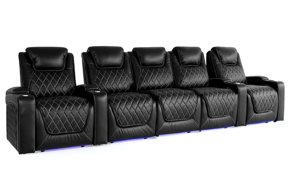 Valencia Oslo Leather Home Theater Seating Row of 5 Set of 3 Center, Midnight Black