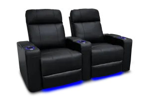 Valencia Piacenza Leather Home Theater Seating Row of 2, Black