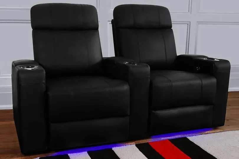 Valencia Piacenza Leather Home Theater Seating Row of 4, Black