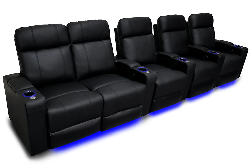 Valencia Piacenza Leather Home Theater Seating Row of 5 Loveseat Left, Black