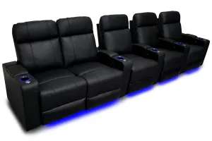 Valencia Piacenza Leather Home Theater Seating Row of 5 Loveseat Left, Black