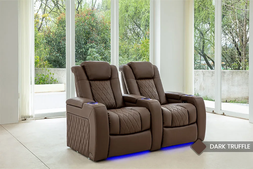 Valencia Tuscany Vegan Leather Home Theater Seating Row of 2, Dark Truffle