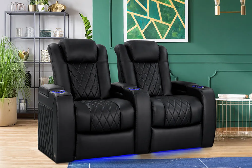 Valencia Tuscany Vegan Leather Home Theater Seating Row of 2, Deep Indigo