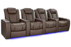 Valencia Tuscany Vegan Leather Home Theater Seating Row of 4, Dark Truffle