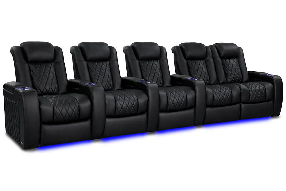 Valencia Tuscany Vegan Leather Home Theater Seating Row of 5 Loveseat Right, Deep Indigo