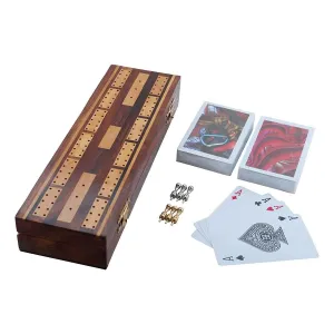 Wooden Cribbage Boards Set | 2 Decks of Cards and 6 Metal Cribbage Pegs Set